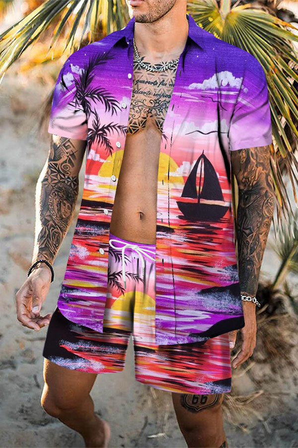 Hawaii beach print shirt set