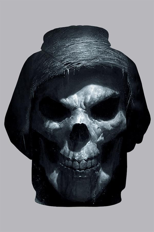3D Black Digital Devil Skeleton Printed Hooded Sweatshirt