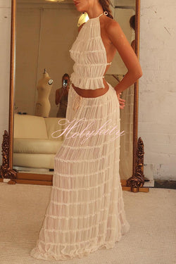 Versatility and Vintage Charm Pleated Drawstring Waist Tiered Maxi Skirt