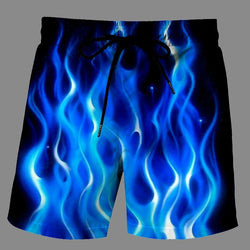 Casual   3D Blue flame  Printed Loose Shorts