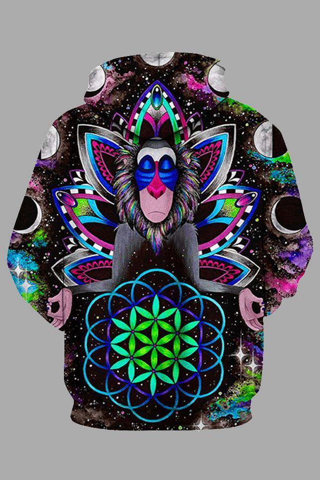 Street 3D Digital Cool Ape Printed Hooded Sweatshirt