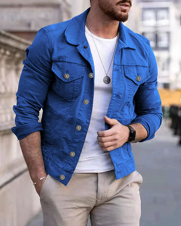 Solid Lapel Slim Denim Jacket