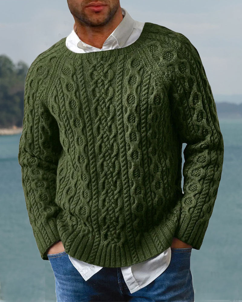 Casual Crew Neck Twist Sweater