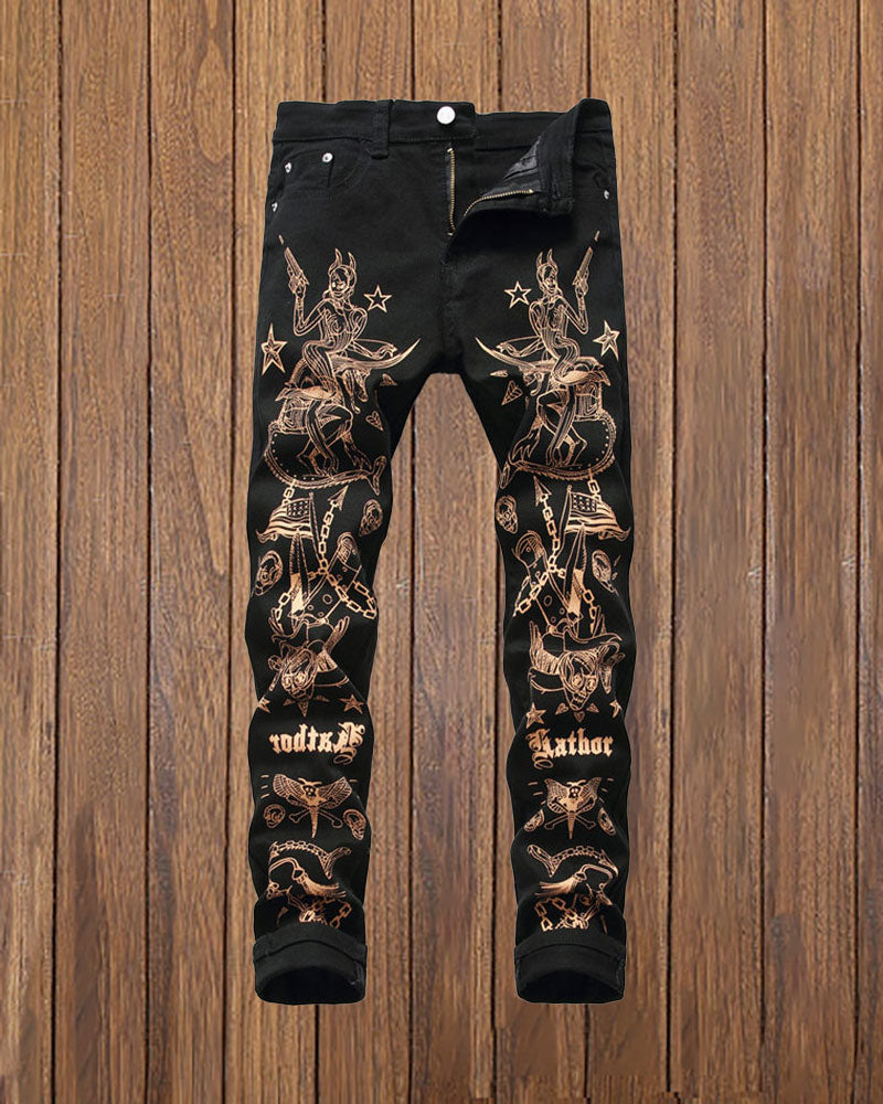 Vintage Graffiti Print Jeans