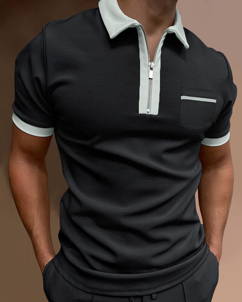 Casual Solid Panel Polo Shirt