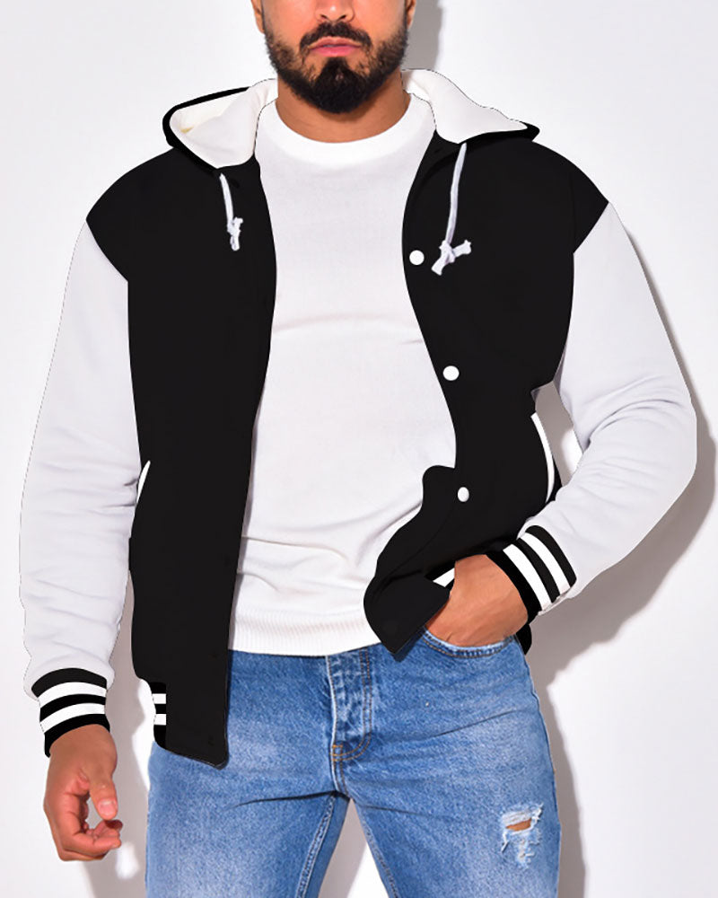 Casual Contrast Color Baseball Jacket