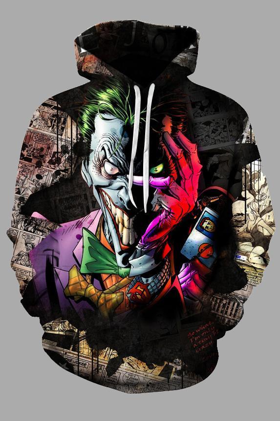 Street 3D Joker Printed Hooded Sweatshirt