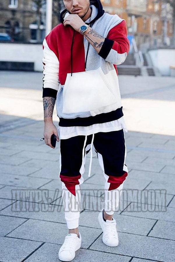 Street Style Color Block Hooded Sweatshirt