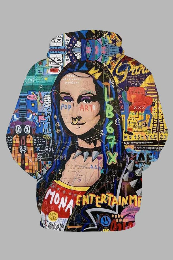 Street 3D Mona Lisa Printed Hooded Sweatshirt