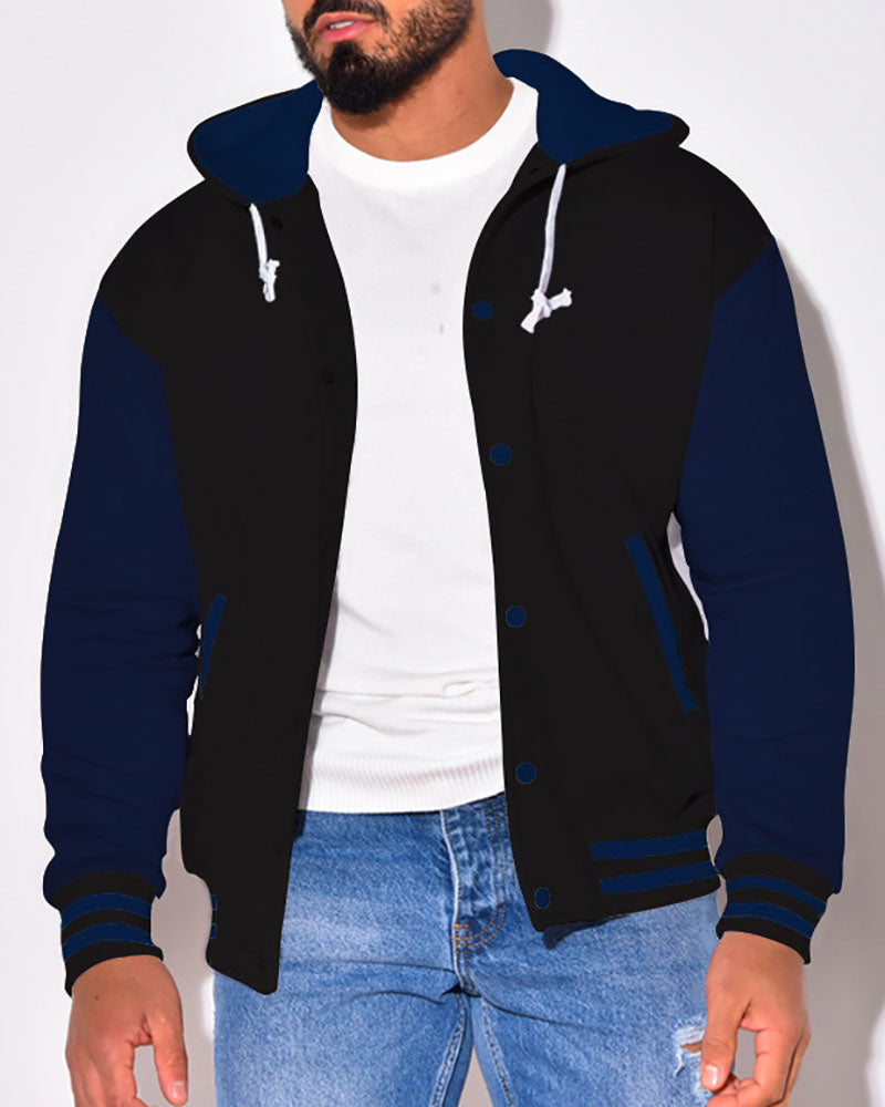 Casual Contrast Color Baseball Jacket