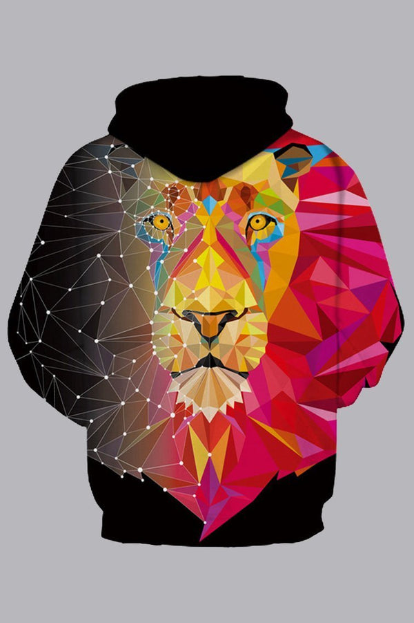 Street 3D Multicolor Digital Lion Printed Hooded Sweatshirt