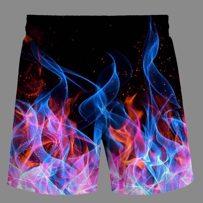 Casual   3D Red flame  Printed Loose Shorts