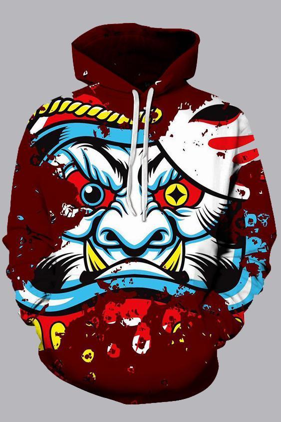 Street 3D Red Digital Lion Printed Hooded Sweatshirt