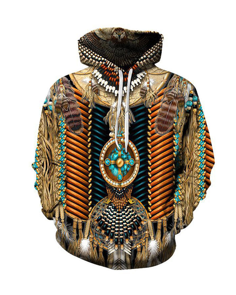 Retro 3D Bohemian Tribal Print Hoodie