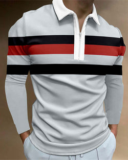 Casual Striped Zipped Polo Shirt