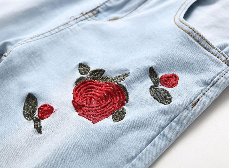 Slim-fit Stretch Jeans with Embroidered Roses
