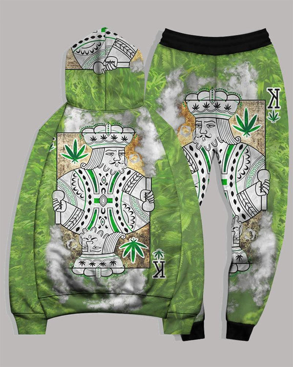 3D street personality printed hooded two-piece suit