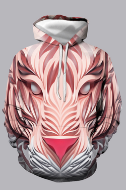 Street 3D Multicolor Digital Lion Printed Hooded Sweatshirt