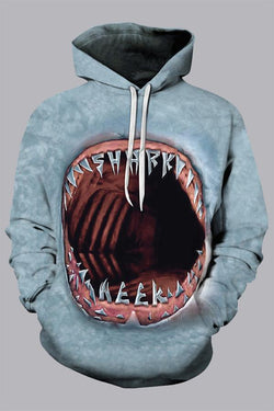 3D Gray  Digital Shark  Printed Hooded Sweatshirt