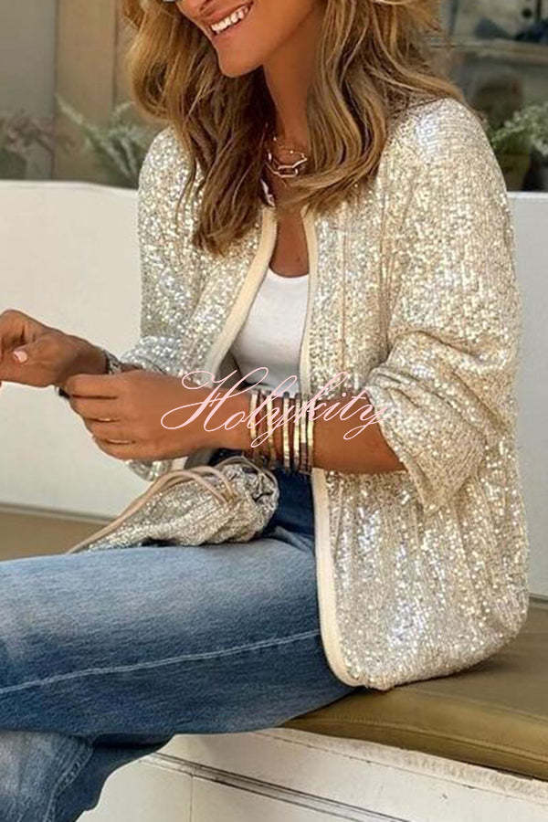 Star Kisses Sequin Zipped Long Sleeve Relaxed or Party Coat