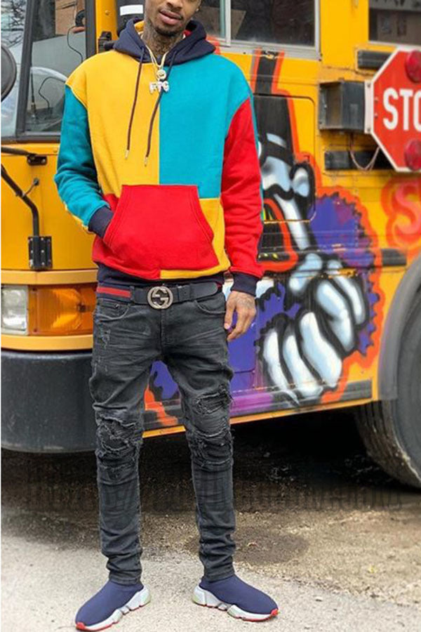 Street Style Color Block Hooded Sweatshirt