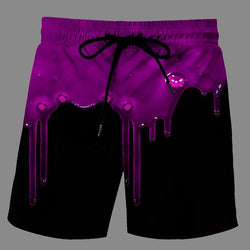 Casual   3D  Purple Water droplets Printed Loose Shorts