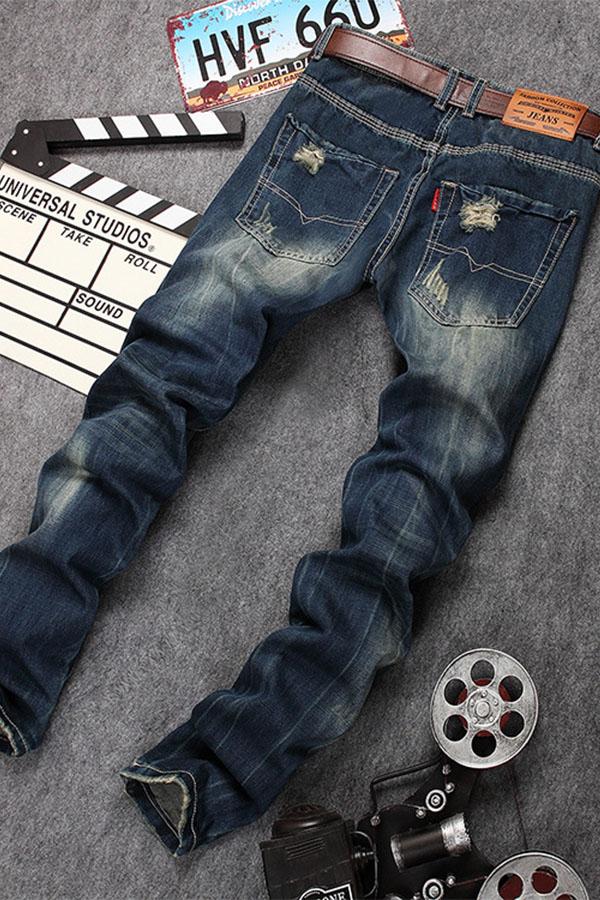 Ripped patch patch straight-leg jeans