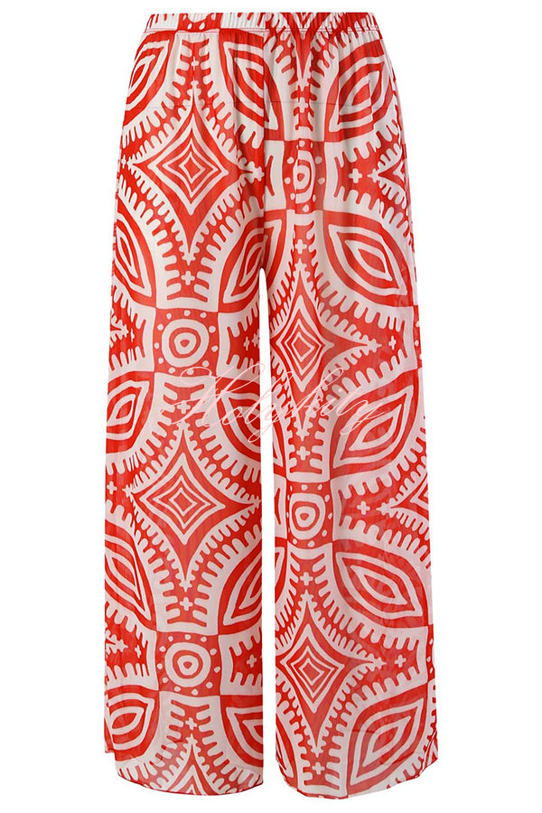 Unique printed swimsuit and elastic waist pants