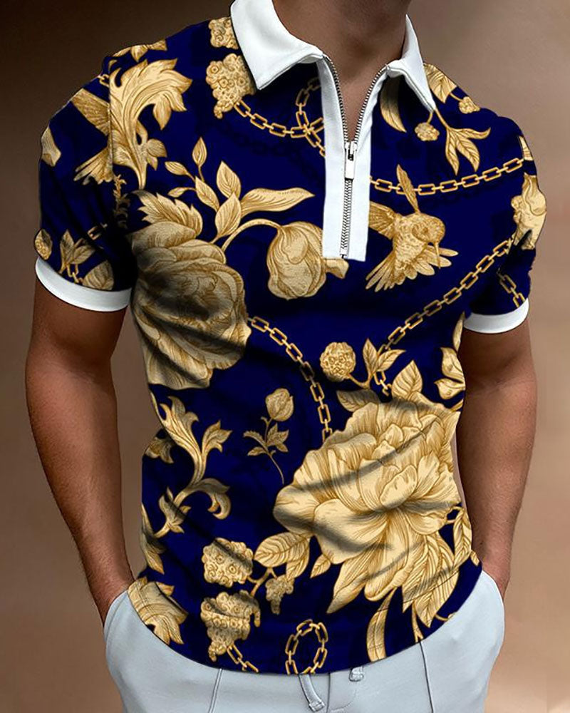 Casual Printed Panel Polo Shirt