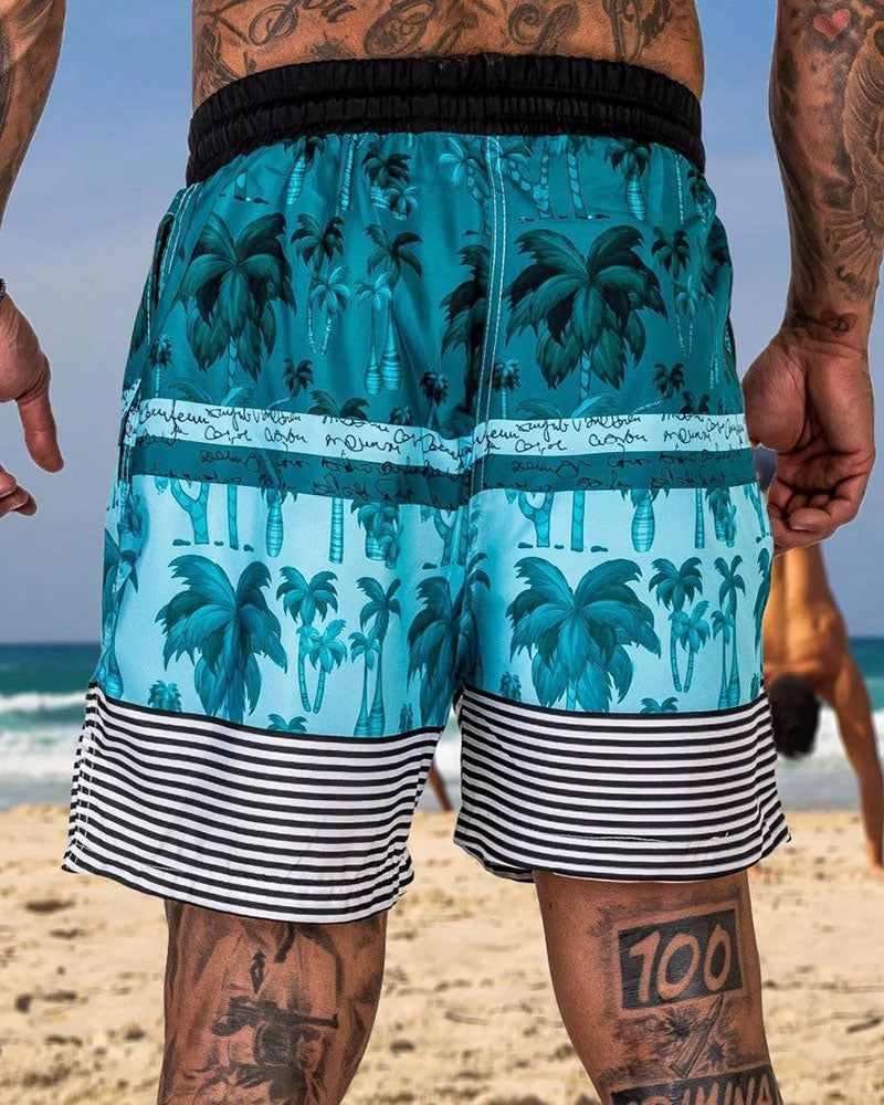 Trendy Coconut Stripe Print Beach Shorts