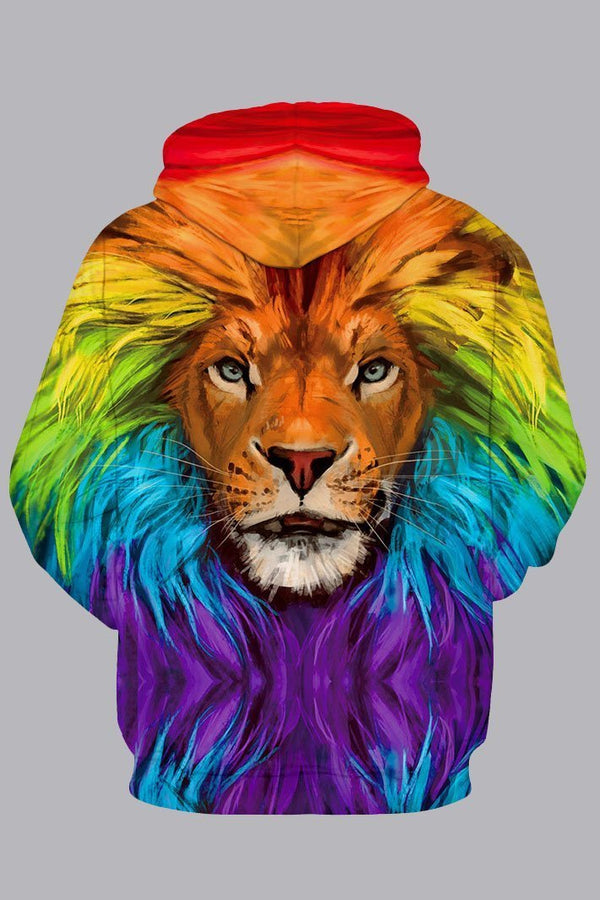 Street 3D Yellow Digital Lion Printed Hooded Sweatshirt