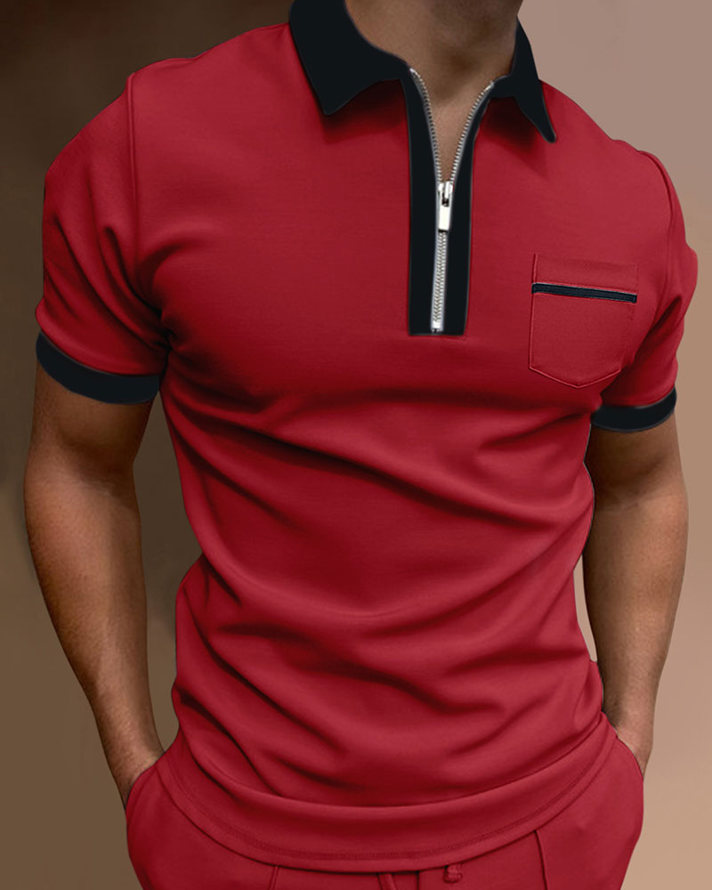 Casual Solid Panel Polo Shirt