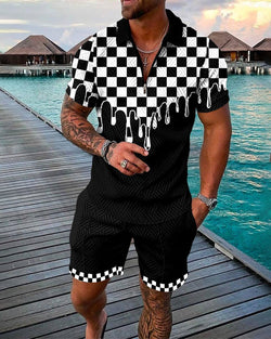 Casual Vacation Print Polo Two-Piece Set