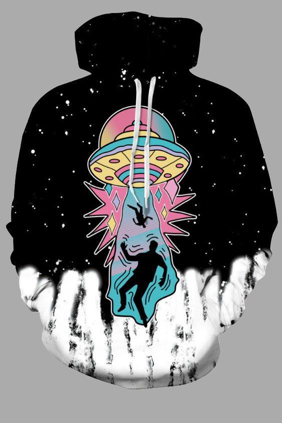 Street 3D Alien Print Hooded Sweatshirt