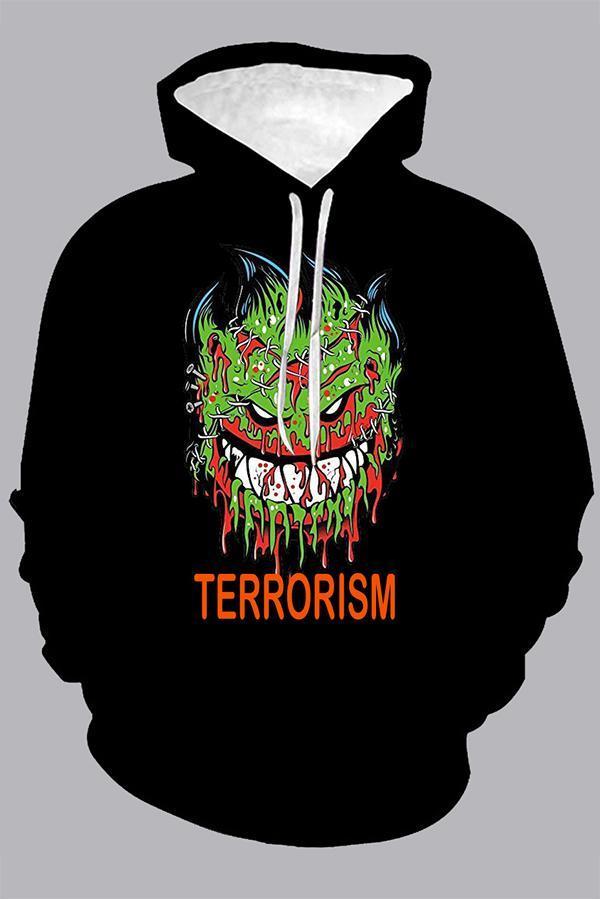 Street 3D Black Digital Printed Hooded Sweatshirt