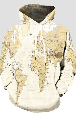 3D World Map Printed Hoodie Sweatshirt