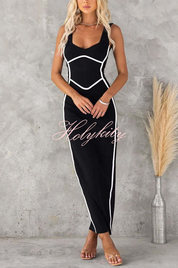 In The Heads Turn Line Trim Bodycon Stretch Maxi Dress