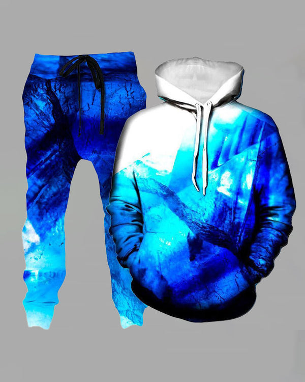 3D Street Abstract Print Hooded Two-piece Suit