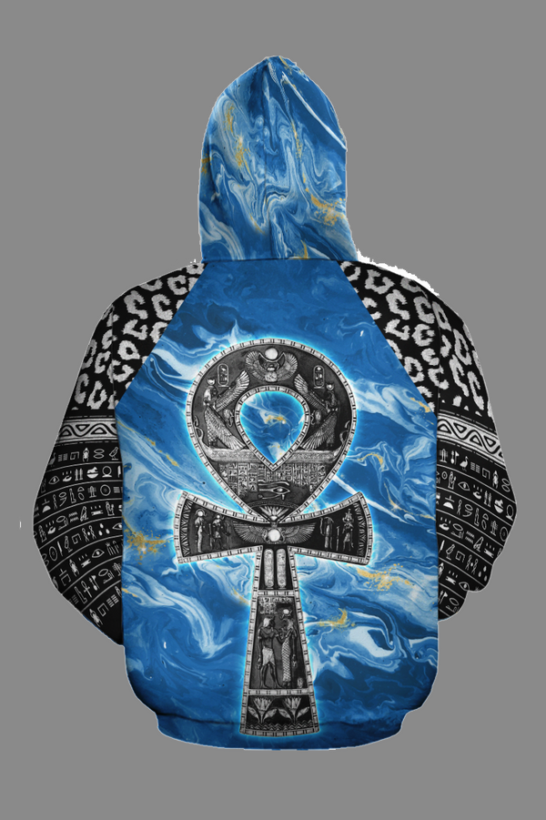 ANKH ON BLUE MARBLE ALL-OVER HOODIE