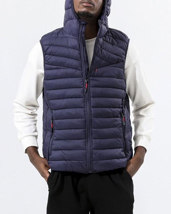 Sleek Zip Contrast Hooded Vest Jacket