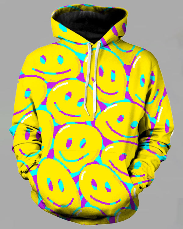 Street 3D Smiley Printed Hooded Sweatshirt