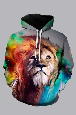 Street 3D Digital  Lion  Printed Hooded Sweatshirt