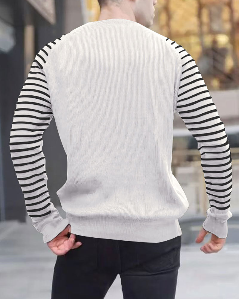 Solid Waffle Stripe Panel Long Sleeve T-Shirt