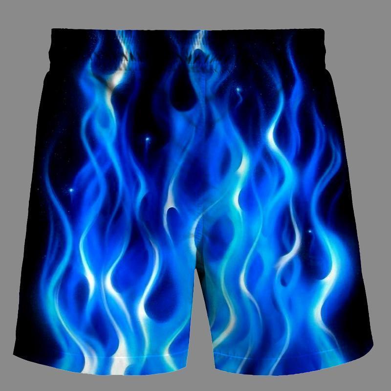 Casual   3D Blue flame  Printed Loose Shorts