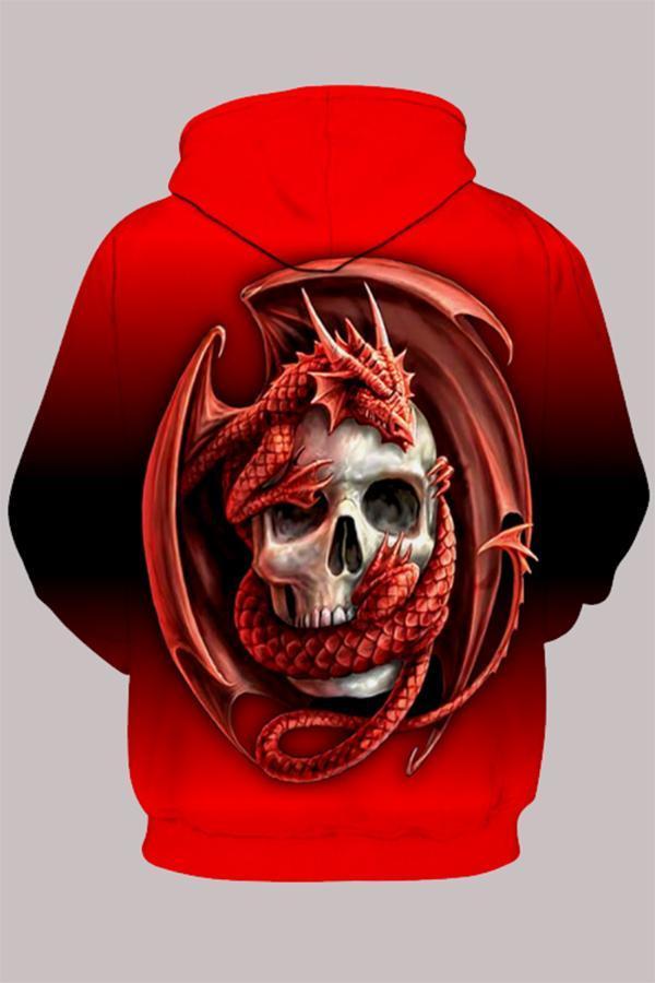 Street 3D Red Digital Printed Hooded Sweatshirt