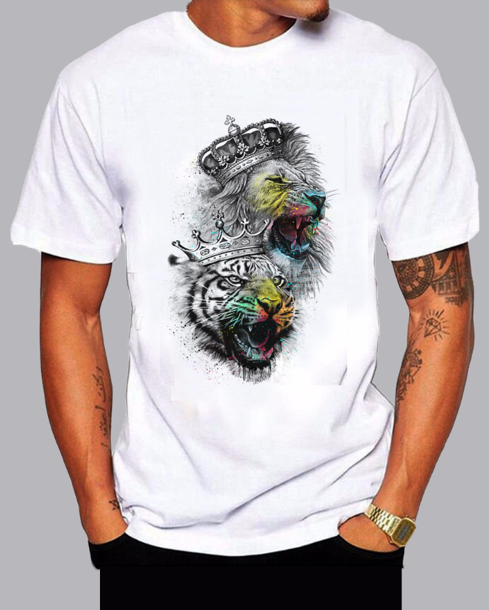 Men's street style double lion trend short sleeve T-shirt