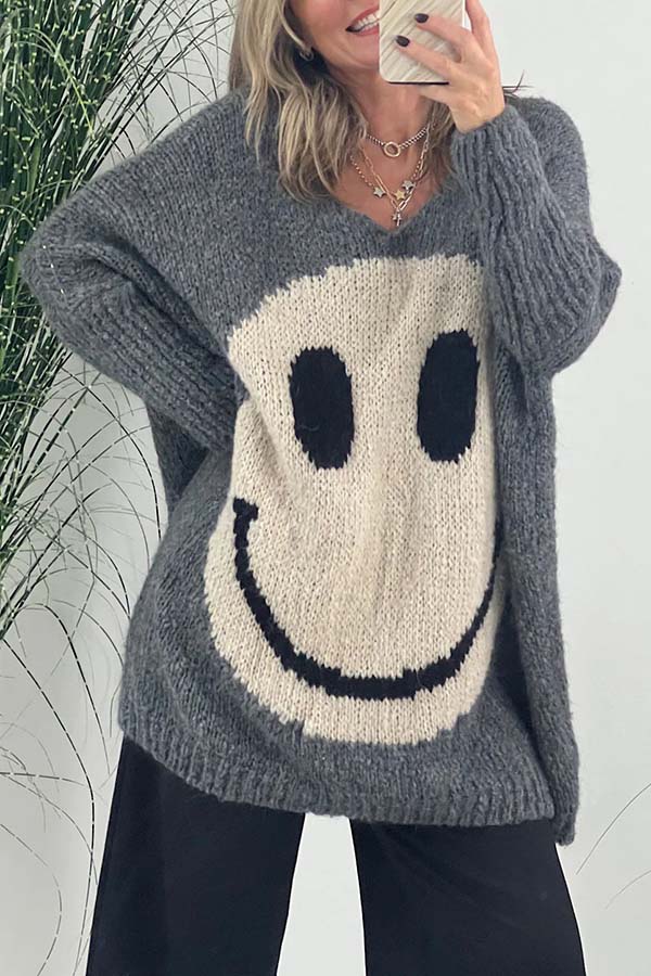 Confidence Is Everything Knit Smiley Face Long Sleeved Sweater