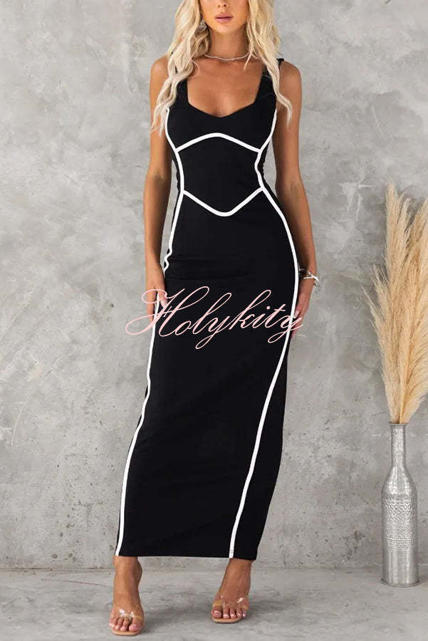 In The Heads Turn Line Trim Bodycon Stretch Maxi Dress