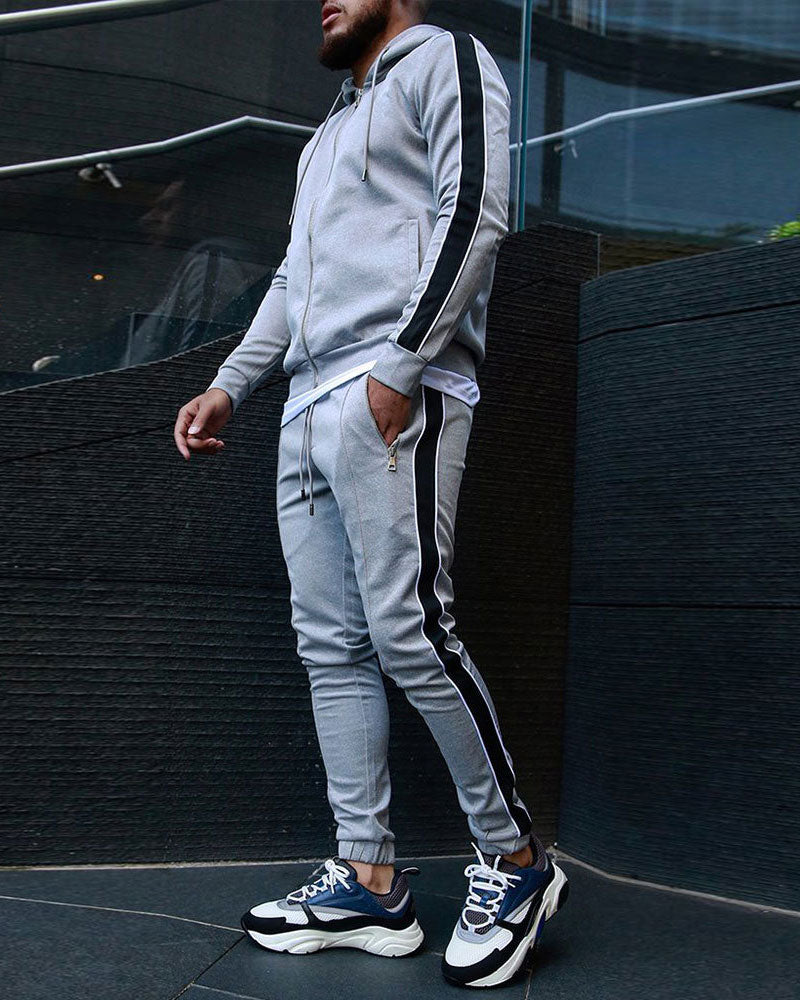 Casual Striped Patchwork Tracksuit