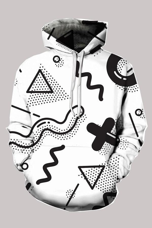 3D White  Digital  Abstract  Printed Hooded Sweatshirt